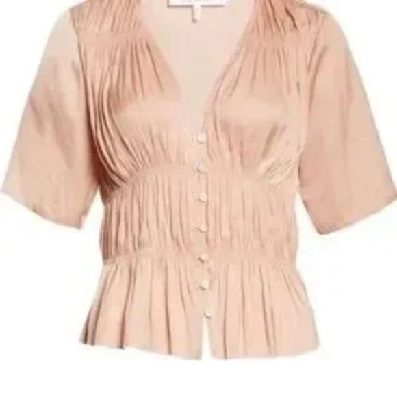 Frame Denim Peach Silk Short Sleeve Top Peach Small NWT - Picture 2 of 7